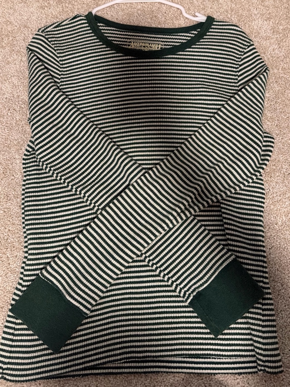 Striped Crewneck Sweater in Dark Green and Cream - women